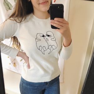 J Crew Embroidered otter Teddie sweater